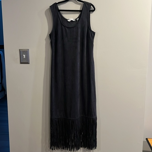 American West by Carolyn Pollack Faux Suede Dress w/ Fringe NWT XS - Picture 2 of 3